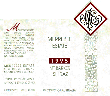 Merrebee Estate 1995 Shiraz