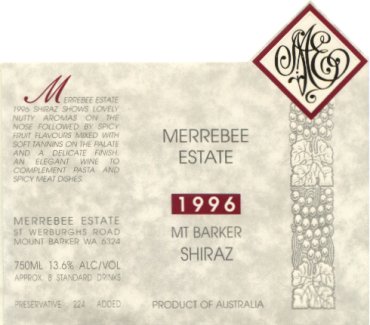 Merrebee Estate 1996 Shiraz